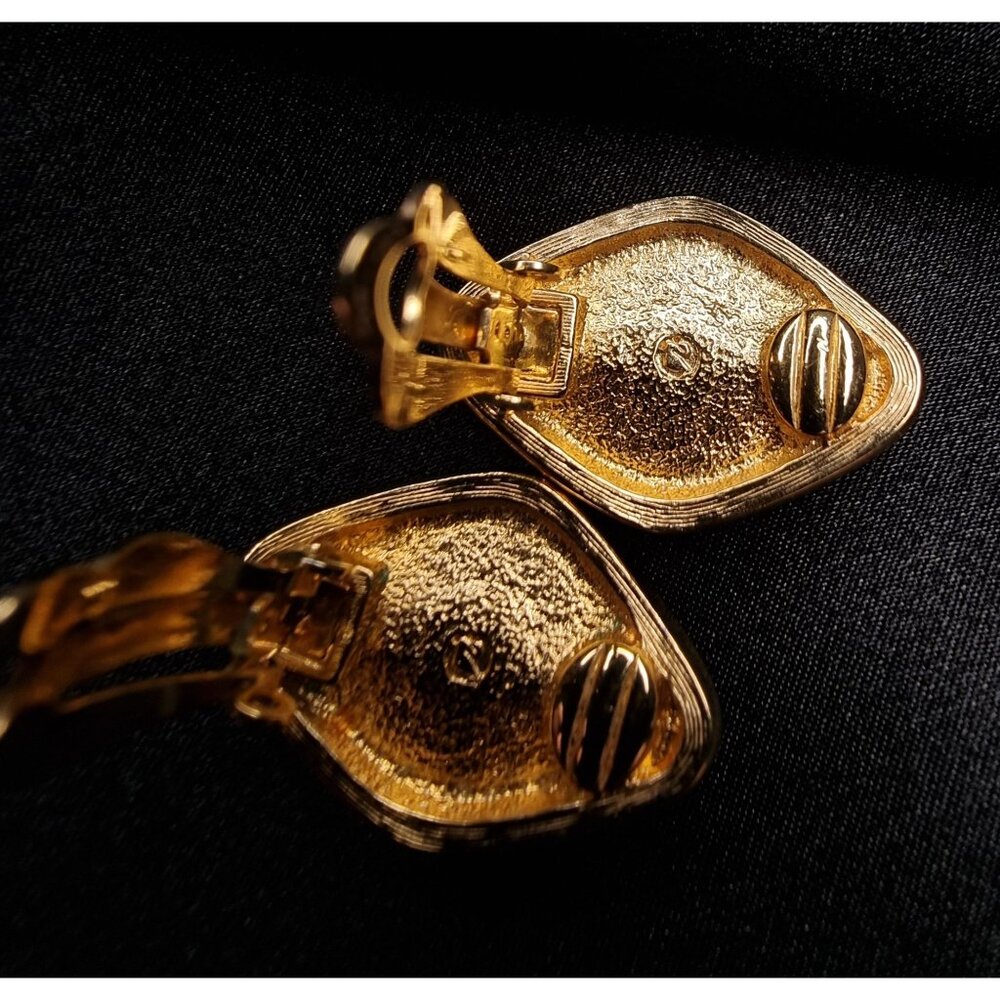 Vintage Swarovski 1980s - 1990s Clip-On Earrings With Clear Crystals & Gold-Tone - Picture 8 of 8